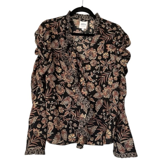 MISA Garance Top in Gilded Paisley Ruffles Black Size Small Womens - Picture 2 of 10